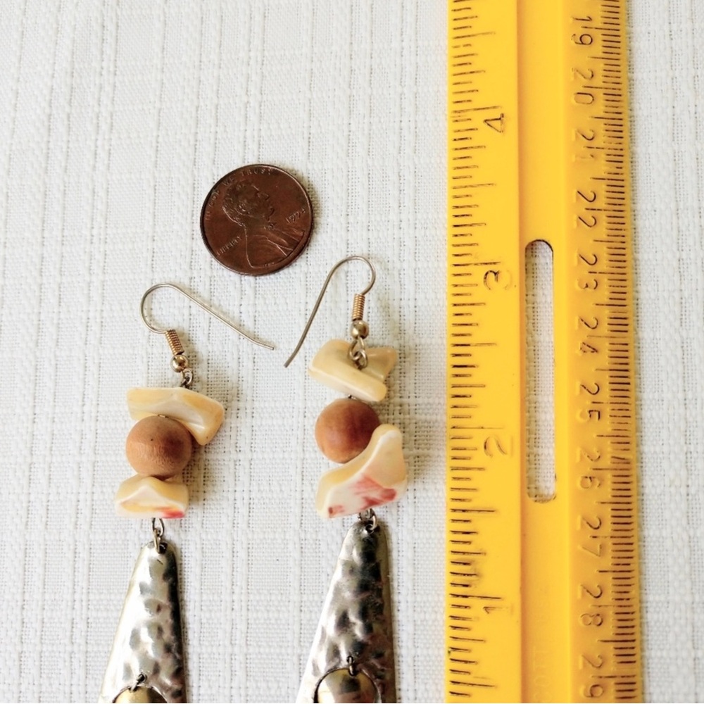 Earrings Pierced Dangles Silver Tan Cream Boho Gypsy Vintage Fishhook - Picture 6 of 8